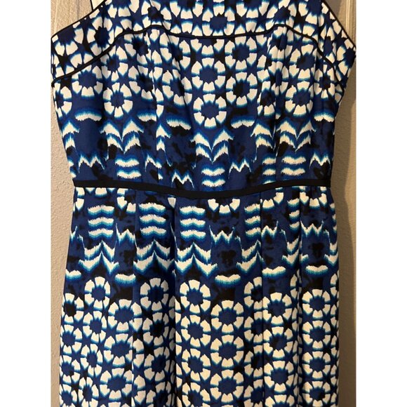 Adrianna Papell A Line Dress 4 Blue Black White Ikat Print Sleeveless Summer NEW - Picture 3 of 8